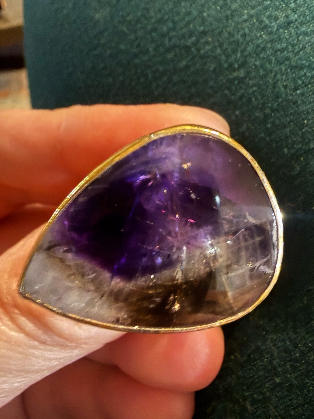 Artisan rutilated amethyst gold and silver ring